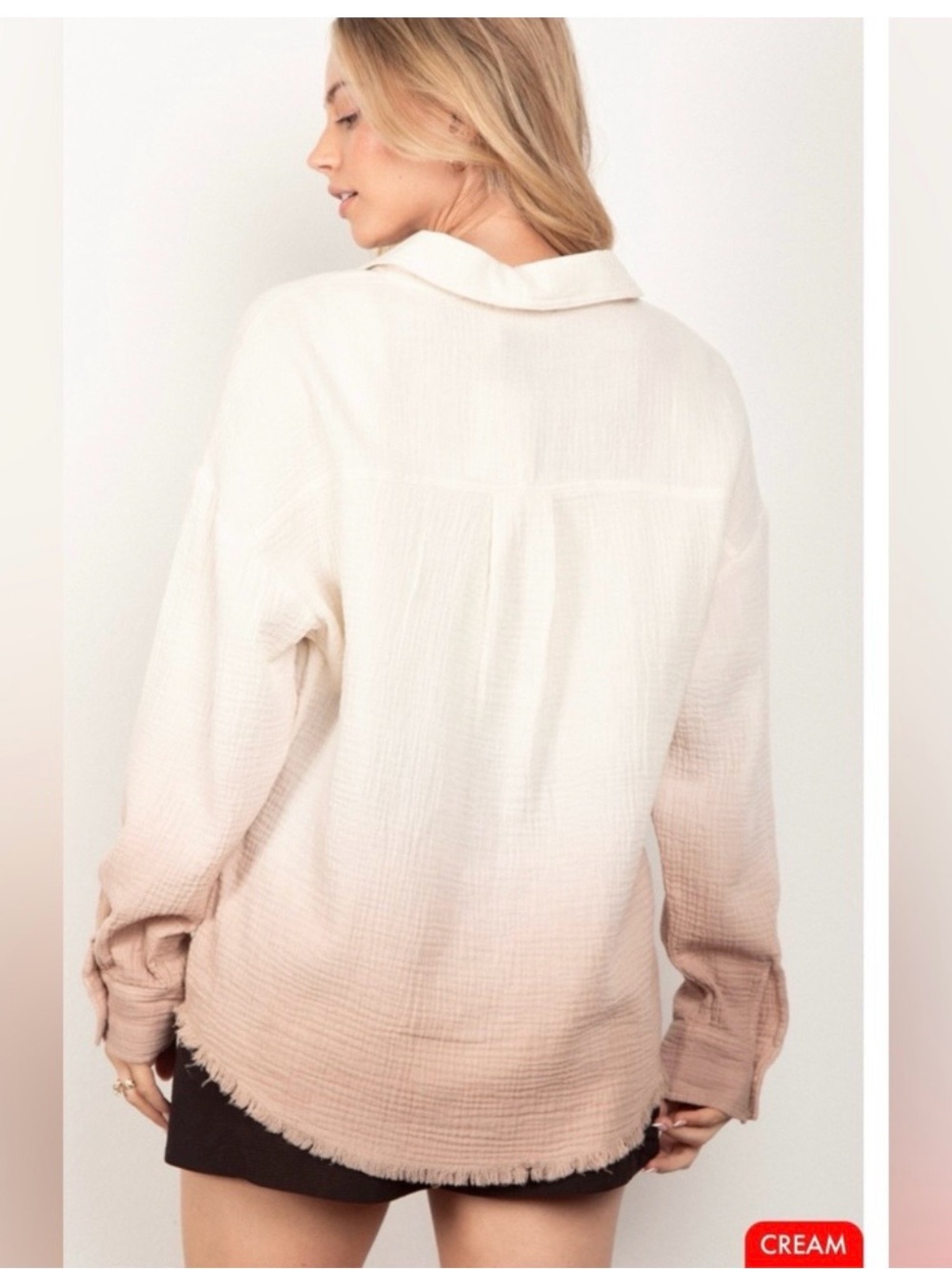 Women's Ombre Button-Down Shirt Jacket in Cream and Light Pink